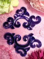0242 Purple Appliques Mirror Pair Sequin Beaded 6" Sewing Crafts Motifs