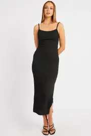 Black Bodycon Dress Singlet Textured Midi - Size 6, Women's Bodycon Dress