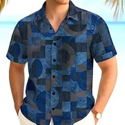 Men's Geometric Color Block Circle Shirt Summer Shirt Button Up Shirt Short Sleeve Fashion Casual Outdoor Vacation Dailywear Summer Spring Turndown 3D Print Co