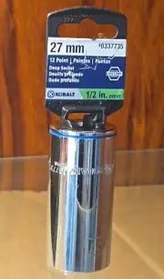 27mm KOBALT 1/2" DEEP SOCKET POLISHED CHROME METRIC # 0337735
