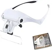 Head-Mounted Magnifier Glasses with LED Light – Adjustable Magnifying Glasses with 5 Interchangeable Lenses (1X-3.5X) for Jewelry Work, Watch Repair, Arts & Crafts, Reading and Hobby
