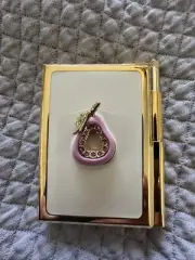 NIB Spring Street Hand Crafted Metal Notebook & Pen -Pink Crystal Adorned Pear