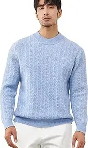 [Zadaos] 100% Solid Goat Cashmere Sweater Men Twisted Pullovers Thicken Shirt Warm Winter Jacket Blue and White XL