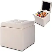 Giantex 40CM Cube Ottoman, Pouffe Storage Box Lounge Seat Footstools w/Hinge Top & Bottom Feet, Square Storage Ottoman Footrest Stool for Home Living Room Bedroom, 40 x 40 x 40CM (Cream White)