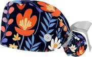 [YTYVAGT] 2-Pc,Gourd-Shaped Working Cap,Fisherman Hat with Buttons and Cotton Sweatband,Colorful Leaf Flower Pattern