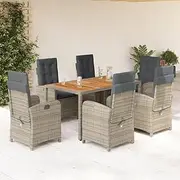 7 Piece Dining Set with Cushions, Exterior Furniture for Patio, Garden, Deck, or Balcony - Rattan Table and Chairs