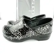 Dansko Professional Pewter Leopard Patent Women's Clogs NEW Size EU 41 US 10