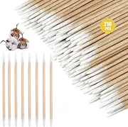 Cotton Swabs Wood Sticks, Cotton Double Swabs Pointed Tip, Makeup Cosmetic Applicator Sticks Tattoo Permanent Supplies Wood Handle Small Pointed Tip Head (210PCS)