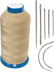 [Haobase] Bonded Nylon Sewing Thread 1500 Yard T70#69 for Leather, Bag, Shoes, Canvas, Upholstery with Sewing Needles Kit (Beige)
