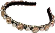 Rhinestone Padded Headband Crystal Pearl Beaded Headbands Elastic Wash one 's face hairbands for Women Girls Bar Party Prom Hair Jewelry Accessories (Champagne color, One size)