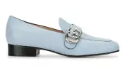 Gucci Marmont Blue Silver Double GG Logo Block Heel Mule Loafer Pump Flat 40.5