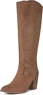 [MeiLuSi] Womens Knee High Boots Pointed Toe Suede Boots Chunky Heel Faux Slouchy Boots Wide Calf Tall Fall Boots Side Zipper