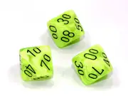 Chessex Tens 10 Dice Vortex Polyhedral Bright Green/black Tens 10
