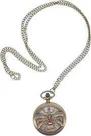 [VALICLUD] Vintage Pocket Watch Necklace with Chain Cute Bee Pendant for Men Women Elegant Dual Display Timekeeping for Festivals Unique Occasions
