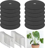 Lconvicely 5mm Thick Felt Mulch Tree Ring Mat - Cat & Dog Resistant Plant Protector with Ground Stakes, Indoor/Outdoor Waterproof Weed Barrier for Potted Plants -12.6in(12pcs*Tree Ring+48pcs* Stakes)