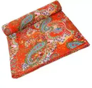 Unique Indian Hand Block Print Blanket With Cotton Kantha King Size Bedspread