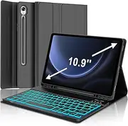 IVEOPPE Galaxy Tab S9 FE 5G Case with Keyboard, Magnetic Detachable Wireless Keyboard | 7 Colors Backlit | Long Battery Life | Slim Folio Protective Cover with S Pen Holder for Tab S9 11”/S9 FE 10.9”