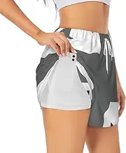 [WURTON] National Flag of The United Kingdom Print Exercise Gym Workout Shorts Women's Athletic Shorts Dual-Layered Yoga Running