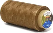 Mandala Crafts Tan Flat Waxed Thread for Leather Sewing - 273 Yds 150D 0.8mm Polyester Leather Thread String Waxed Cord for Leatherwork, Beading, Bookbinding, Hand Stitching