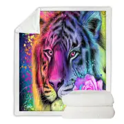 Colorful Animal Art Neon Rainbow Tiger Throw Blanket