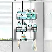 3 Tier Over the Door Shower Caddy, Rustproof Bathroom Organizer Shower Shelf with Soap Rack&16 Hooks, No Drilling Space, Shower Caddy Hanging for Bathroom & Kitchen