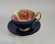 Aynsley 225th Anniversary Cabbage Rose Archival Edition Cobalt Teacup New w/Tags