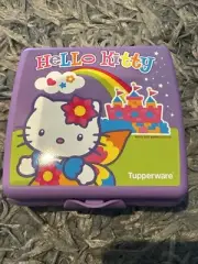 Tupperware Hello Kitty Sandwich Keeper Hinged Plastic Container Rainbow Purple