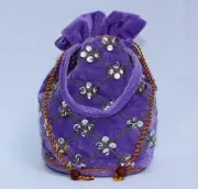 Sequin and Velvet Drawstring Bag Handmade in Northern Thailand Brand New