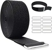 YMCRLUX 2"x32ft Reusable Cinch Strap with 20 Metal Buckles, Cut-to-Length Fastening Securing Straps, Adjustable Nylon Cable Straps and Cord Ties for Organizer or Storage, 2 inch Wide, Black