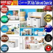 3PC Kids Table and Chairs Set Toys Play Desk Children Shelf Storage White Artiss