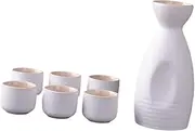 Generic Sake Set with Cups, Porcelain for Hot Or Cold Drinks, 1 Bottle and 6 Cups for The Kitchen, Round Sake Pot