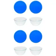 Pyrex 7402 6-Cup Sculpted Glass Bowls and 7402-PC Marble Blue Lids (4-Pack)