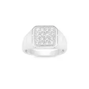 Silver Square Paved Cz Men's Ring