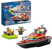 LEGO City Fire Rescue Boat Toy for 5+ Year Old Boys & Girls, Building Set with a Floating Toy Boat and 3 Firefighter Minifigures, Kids' Construction Toys, Birthday Treat 60373