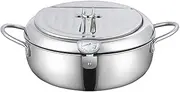 Japanese Tempura Fryer Pan with Thermometer, 4.2L Stainless Steel Deep Fryer for Induction, Gas, and Electric Stoves - Oil Drain Rack, Temperature Control, Fuel-Saving Design