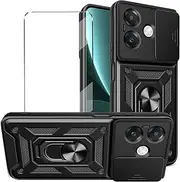 2-in-1 Case for OPPO A5 Pro 5G Tempered Glass with Slide Camera Protection Cover Screen Protector Phone Case Heavy Duty Military Grade Protective Cover phone holder,Blue