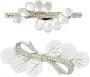 Vintage Opal Hair Barrettes, 2 Pieces White Elegant Hair Clips French Crystal Flower Hairpins Hair Accessories for Women Girls