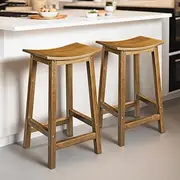 [Furb] Brown Wooden Bar Stools, Kitchen Island Stools Set of 2, Counter Stools