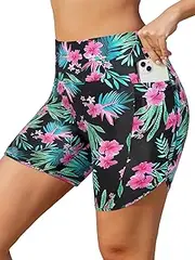 [SHEKINI] Women's Swim Board Shorts Quick Dry High Waisted Beach Swimming Shorts for Women