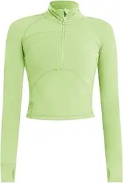 [ZHENWEI] Women's Cropped Workout Jacket 1/2 Zip Pullover Running Athletic Outwear Slim Fit Long Sleeve Yoga Top