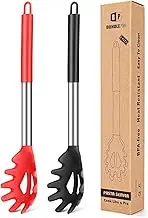 Silicone Pasta Fork Set of 2 Kitchen Heat Resistant Noodle Spoon Server BPA Free Spaghetti Strainer Best Cooking Tools(Black-Red)