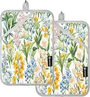 Pot Holders Heat Resistant Finland Lily Valley Beauty Summer Flowers Potholders for Kitchens with Pockets Hot Pad Holder Oven Mitts 2 Pack