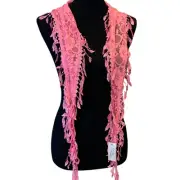 New Pretty Angel Pink Fringed Lace Floral Peasant Shawl Wrap Fashion Scarf