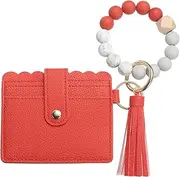 [SUIKIHUM] Card Holder Wallet with Silicone Beaded Bracelet, Slim PU Leather Wallet for Women, Compact and Lightweight Design for Daily Use, Red, Red, Daily