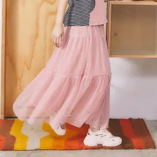 【Dailo】緹花荷葉蛋糕網紗-女長裙 荷葉 粉 綠 杏(三色/版型合身)