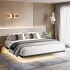 Queen Bed Frame with LED Lights Type-C & USB Charging Station, Floating Bed