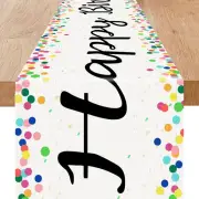 Happy Birthday Table Runner Birthday Party Table Decorations White Birthday T...