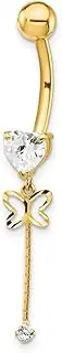 [JewelryWeb] 5.5mm 14ct Solid Yellow Gold CZ Simulated Diamond Butterfly Angel Wings Chain Dangle Belly Ring