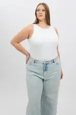 White Bodysuit Sleeveless Boat Neck Modal