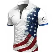 Men's Geometic Line Zip Polo Shirts Short Sleeve Polo Shirts Collared Shirts Business Casual Business Athleisure Wear to work Daily Wear 3D Print Summer White